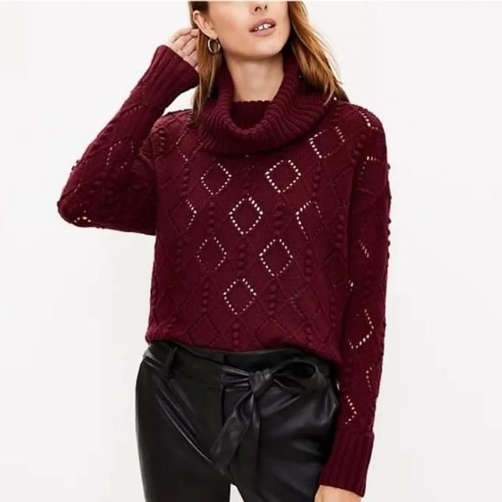 LOFT Pointelle Cowl Neck Sweater Size M